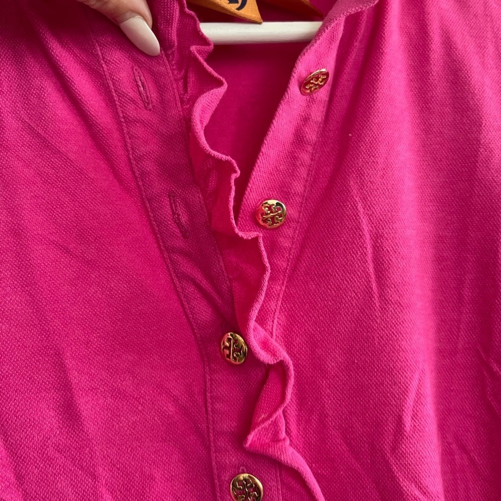 Tory Burch Fuchsia Ruffled Button-Down Shirt Size Small - Picture 8 of 14